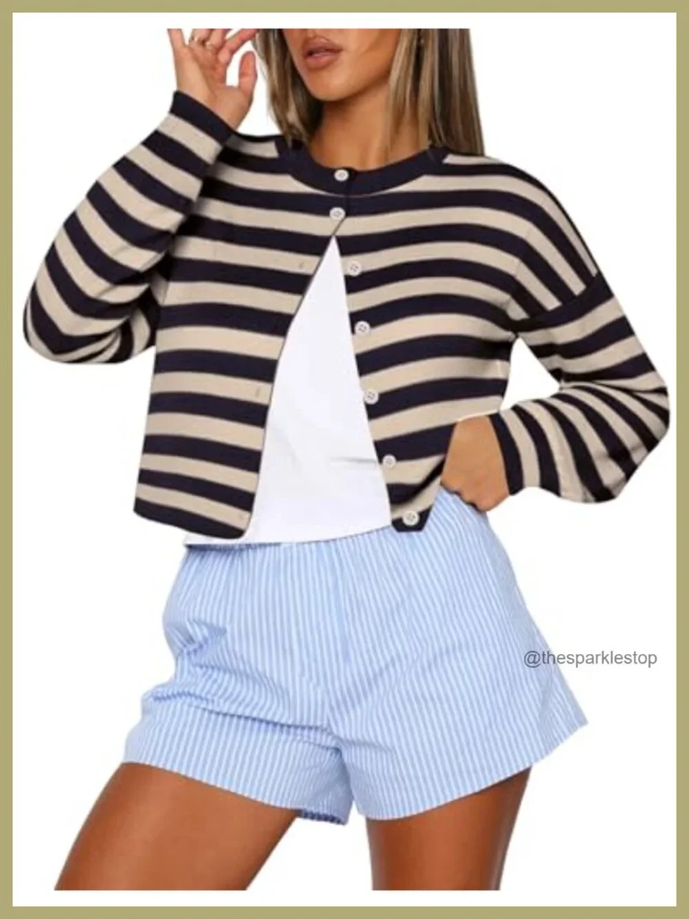 Cropped Cardigan Sweaters for Women Crew Neck Long Sleeve Button Up Lightweight